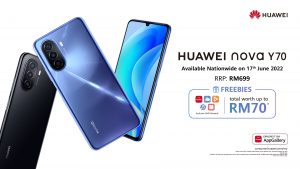 Available in three colours - Midnight Black, Crystal Blue, and Pearl White, HUAWEI nova Y70 is priced at RM699